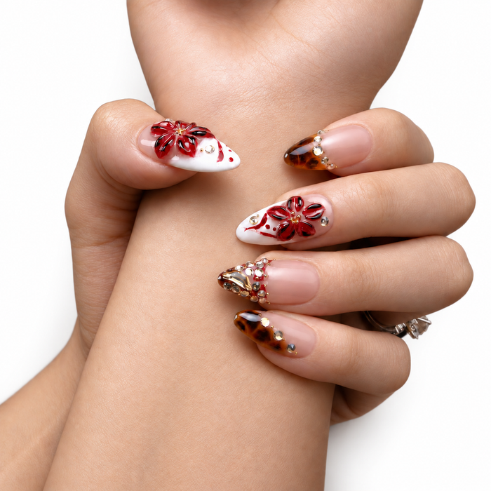 Berry Wings — Floral Almond Press-On Nails