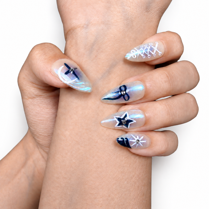 Blue Comet — Celestial Almond Press-On Nails