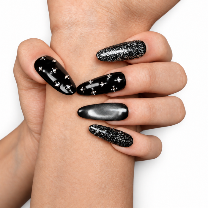 Midnight Shimmer — Glitter Oval Press-On Nails