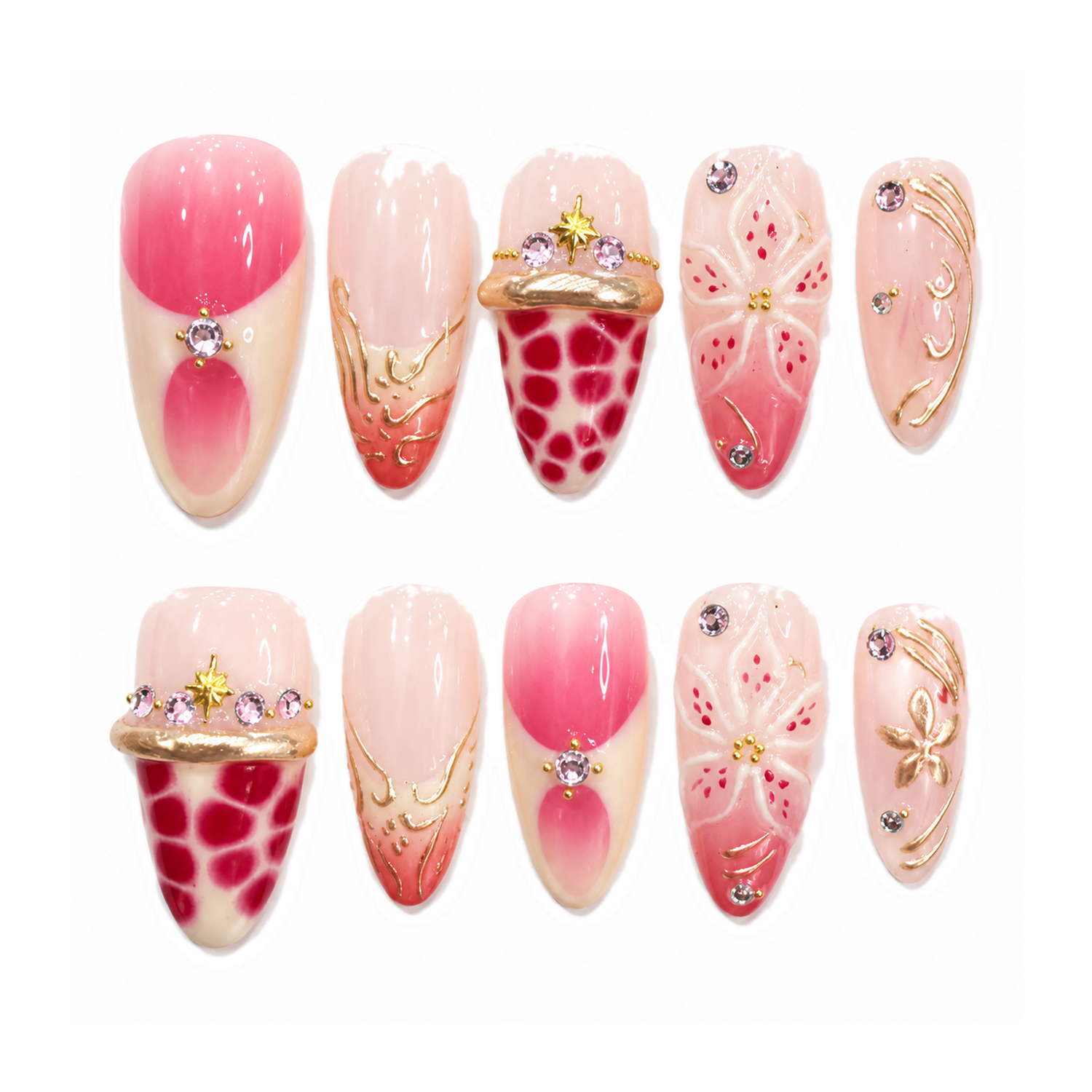 How to Apply H-002-E Handmade Floral Medium Almond Press-On at Home