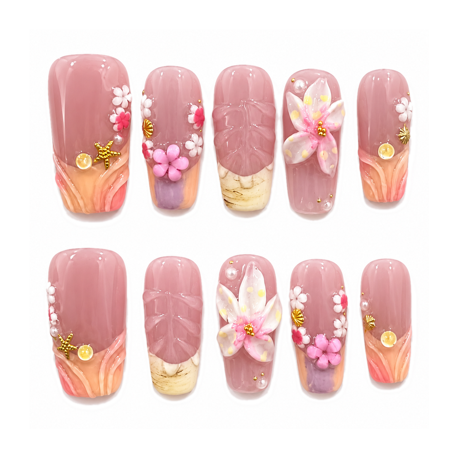 How to Apply H-004-D Handmade Floral Medium Square Press-On at Home