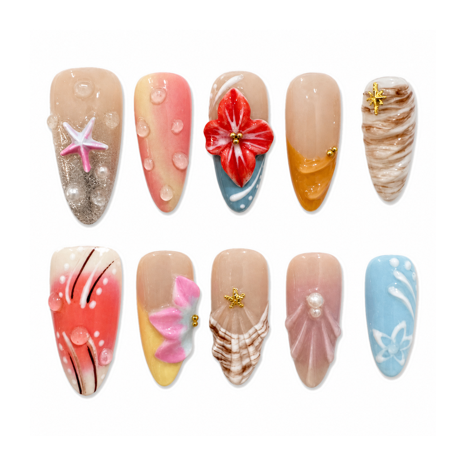 How to Apply H-003-E Handmade Floral Medium Almond Press-On at Home