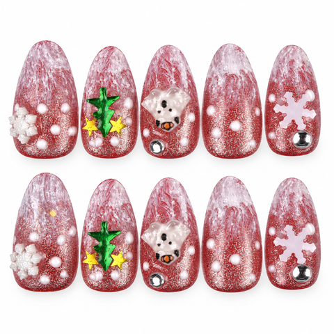 Frosted Holiday | Rose Glitter Christmas Almond Press-On Nails