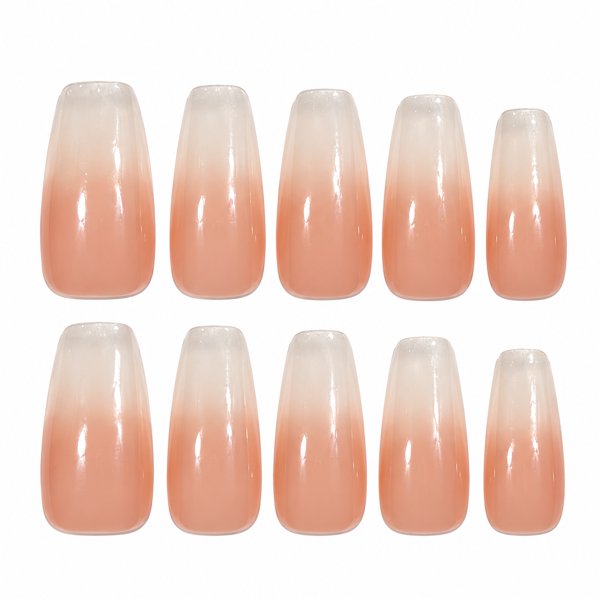 Peach nude to silver grey ombre glossy press-on nails