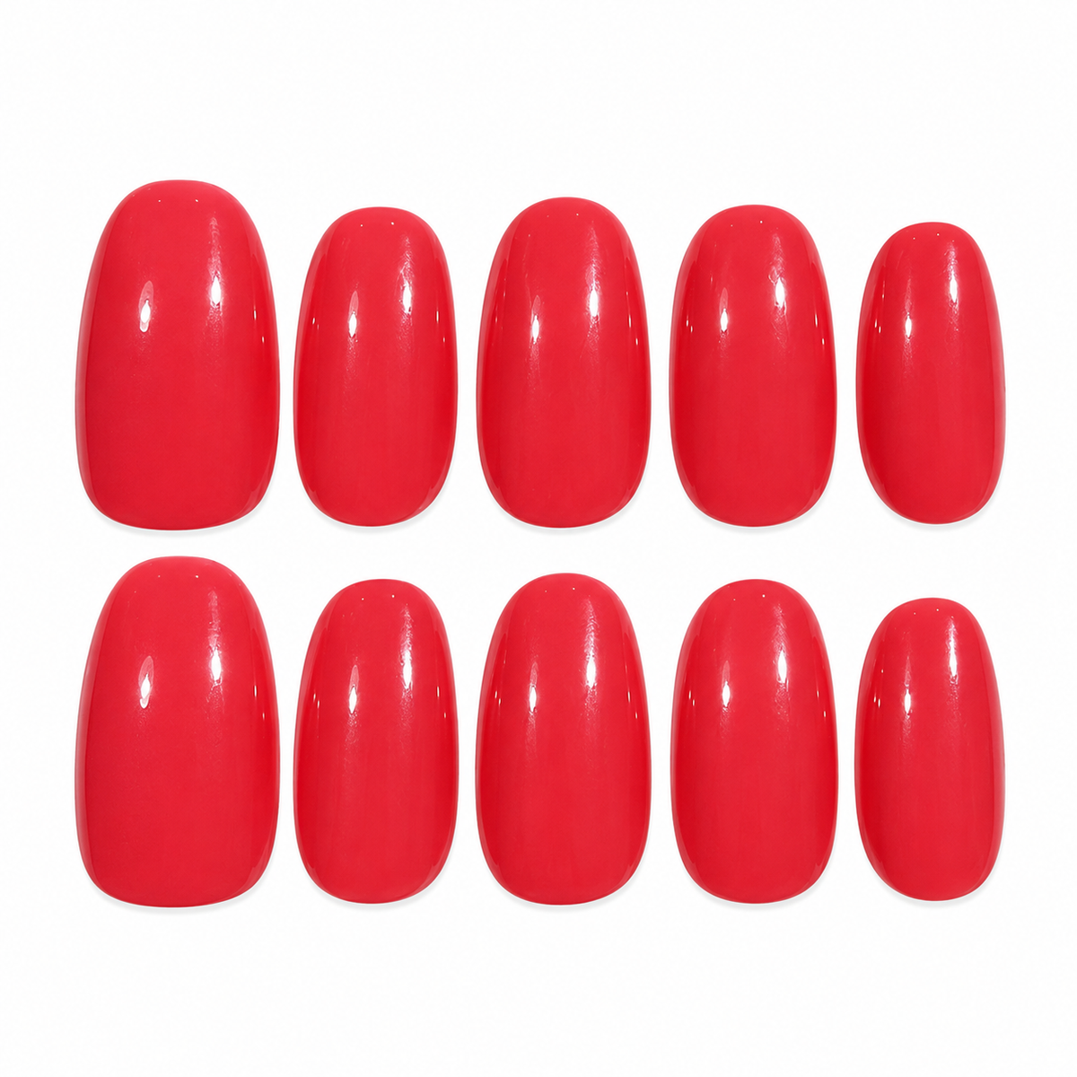 Coral Jelly coral pink glossy short oval press-on nails