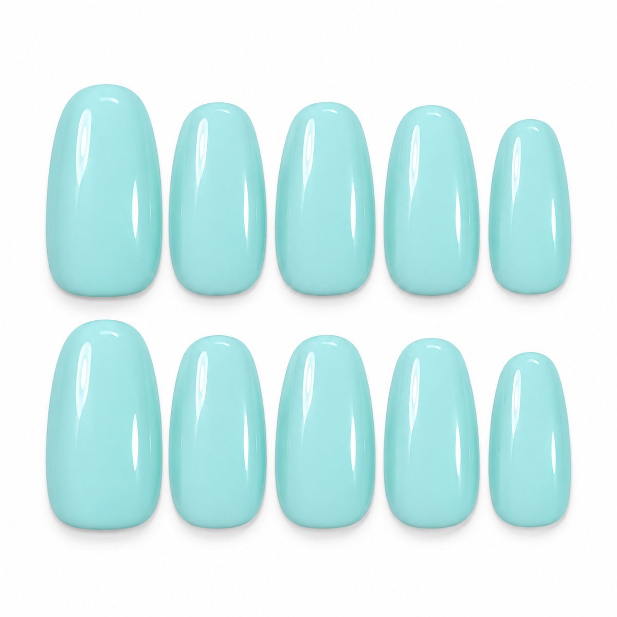 Soft light blue glossy solid color press-on nails