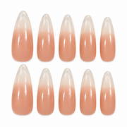 Nude Veil peach nude to grey ombre glossy extra-long oval press-on nails
