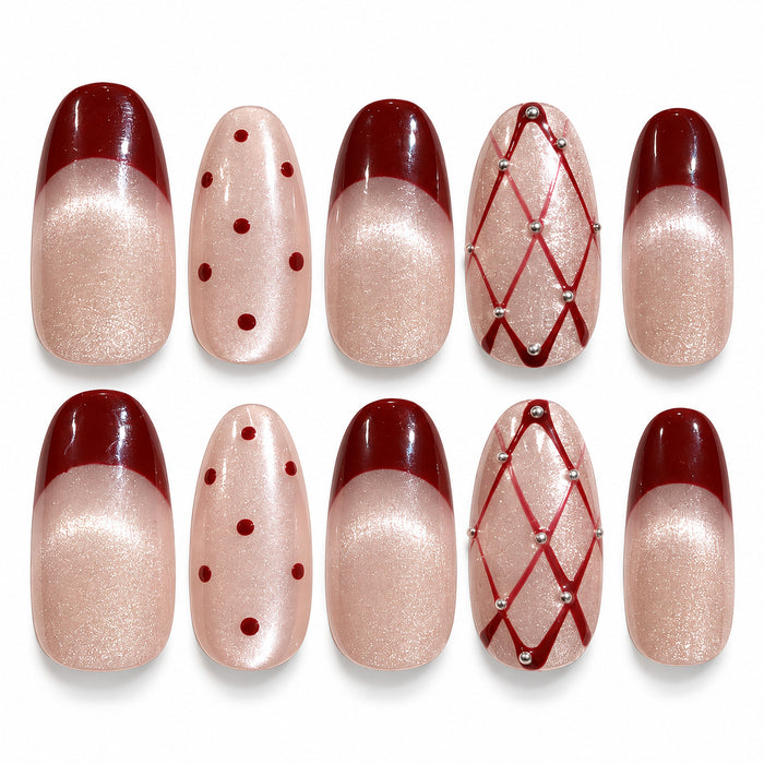 Merlot Lattice | Handcrafted Lattice French Medium Oval Press-On Nails