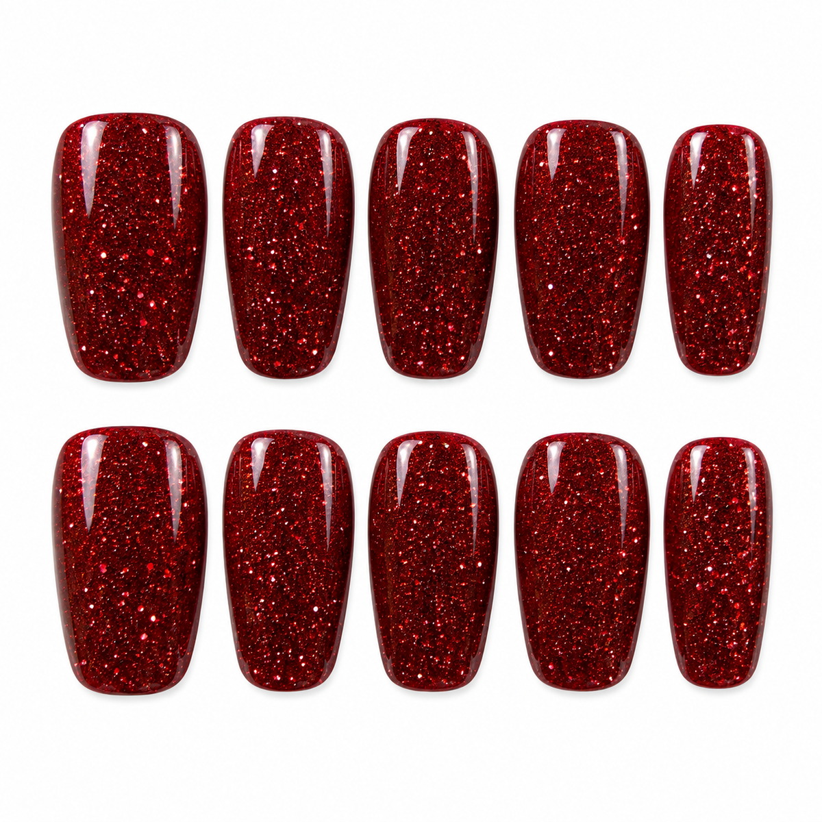Scarlet Spark ruby red glitter medium square press-on nails
