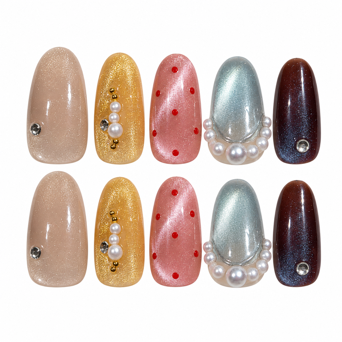 Prism Mood multicolor cat eye pearl short oval press-on nails
