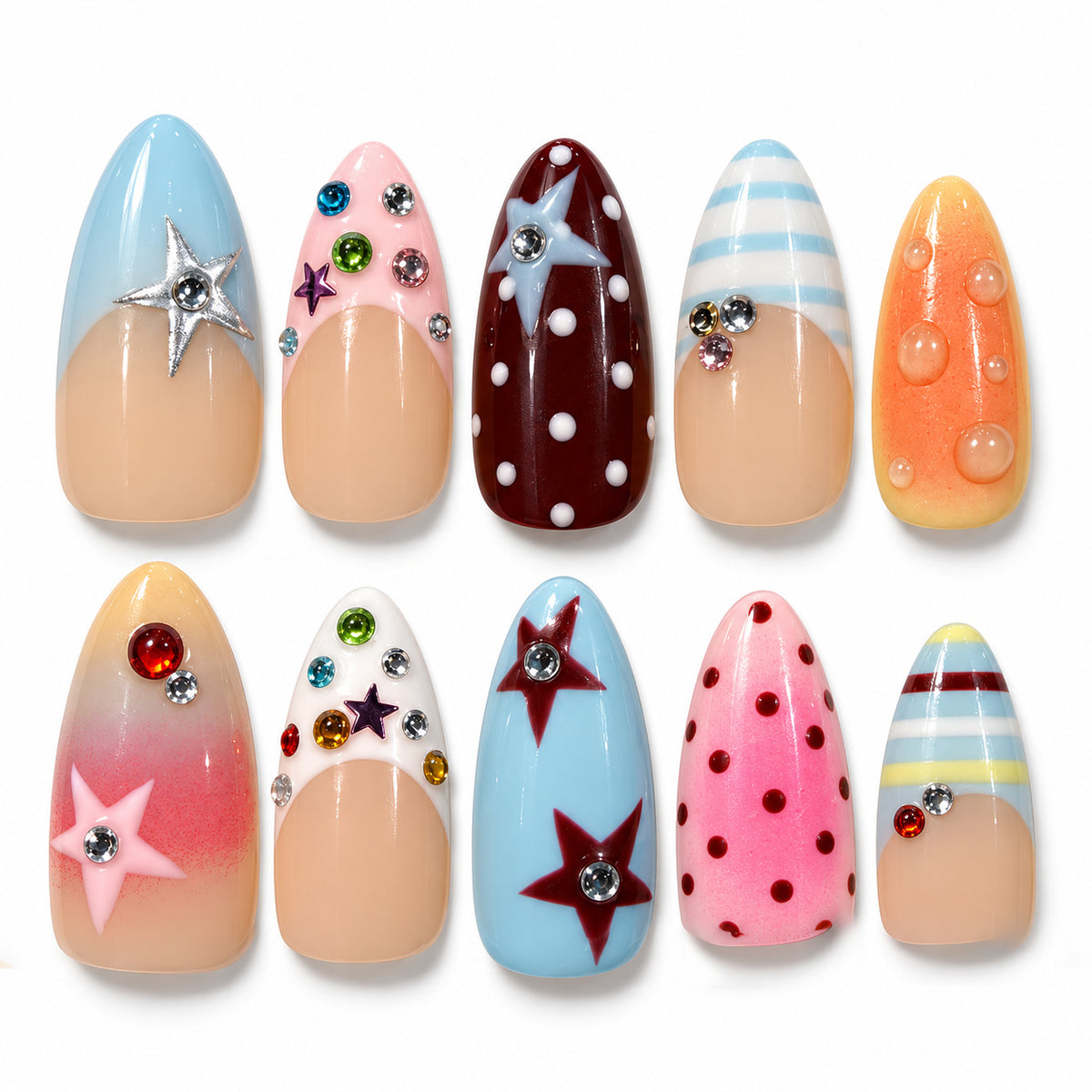 Rainbow pastel graphic accent almond press-on nails
