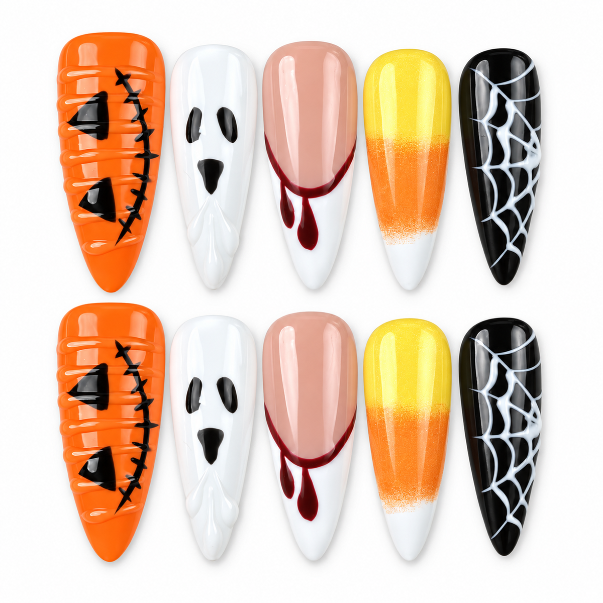 Haunted Parade ghost, pumpkin and spiderweb Halloween stiletto press-on nails