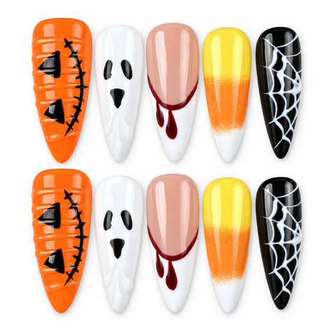 Haunted Parade | Ghost & Spiderweb Halloween Stiletto Press-On Nails