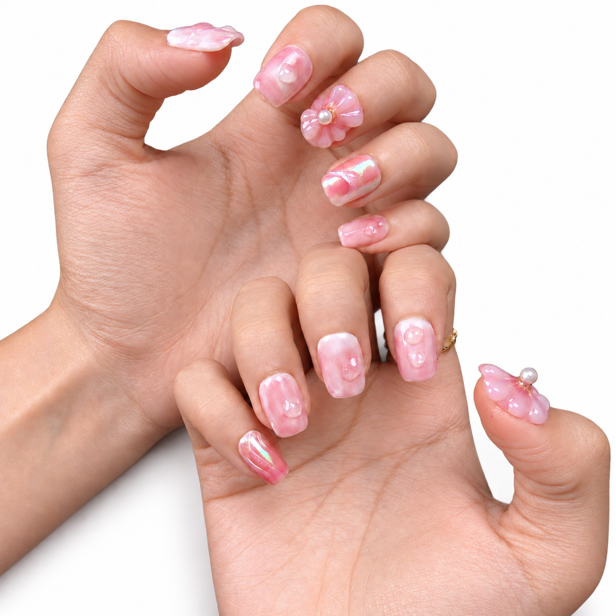 Pink Lily Garden Floral Medium Square Press-On Nails - product view 2