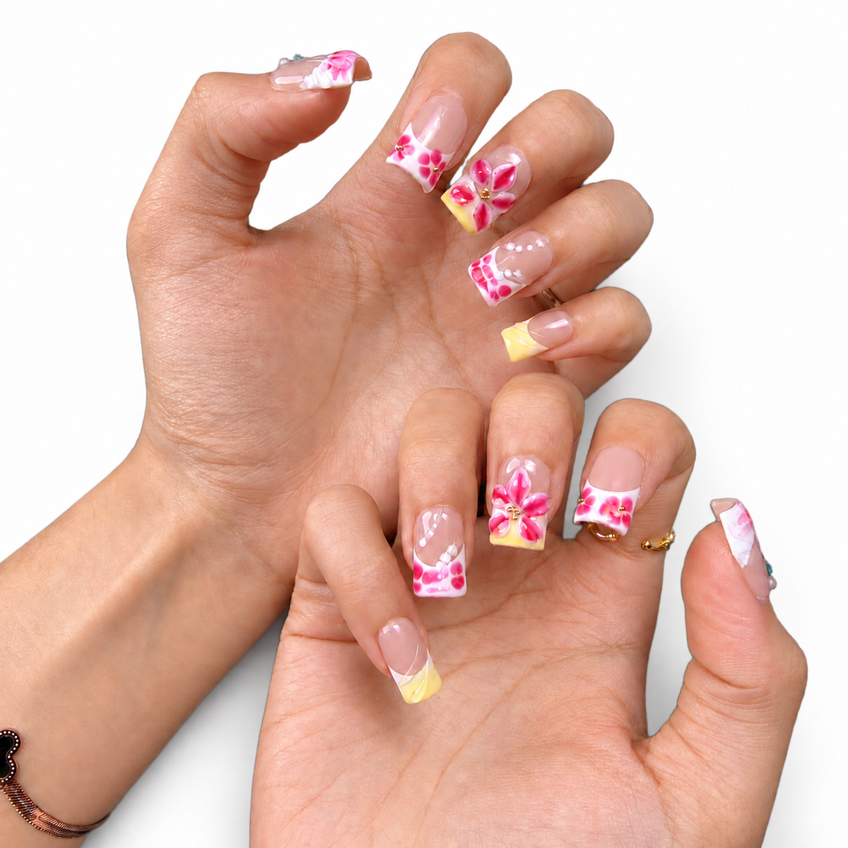 Blush Pink 3D Floral Medium Square Press-On Nails - product view 3