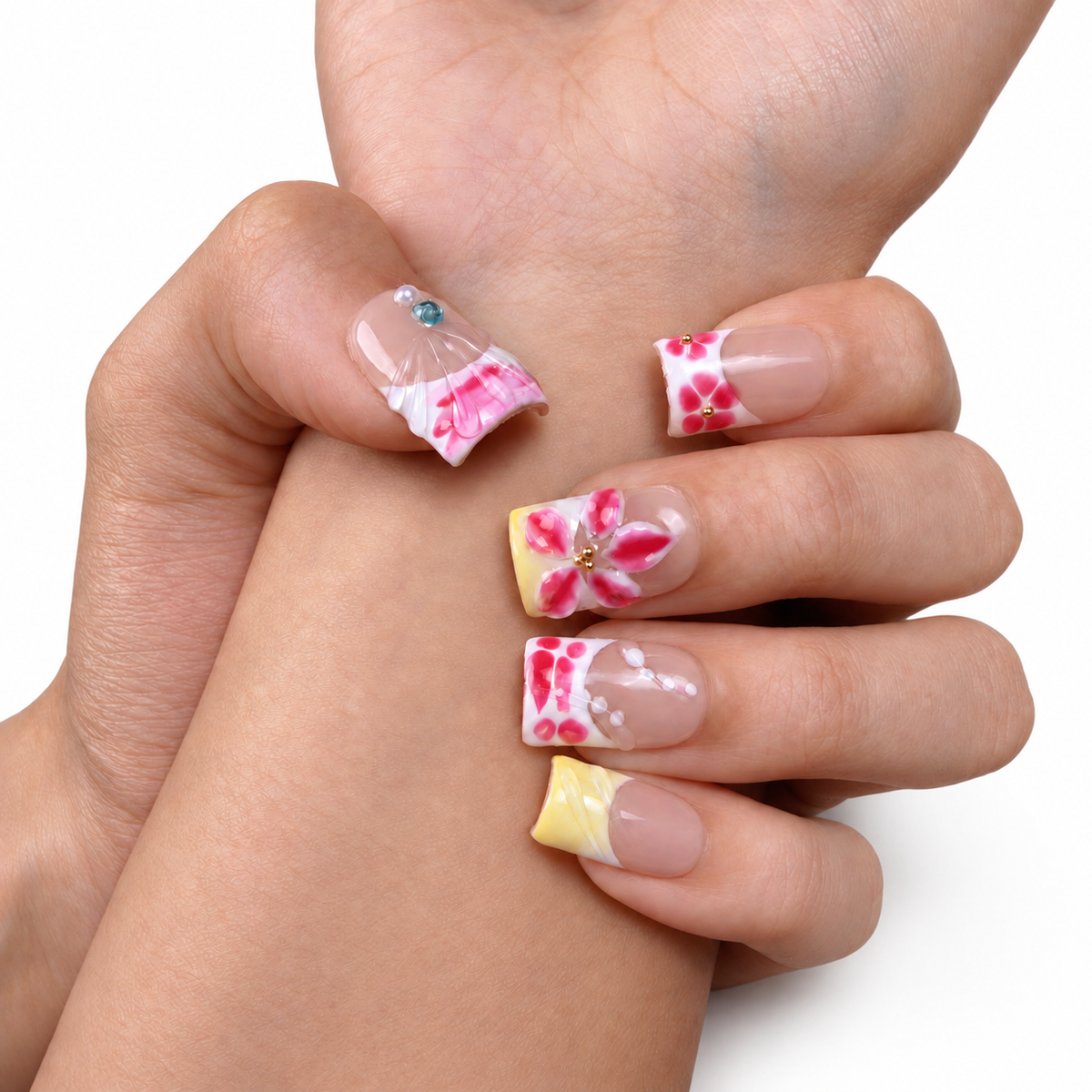 Blush Pink 3D Floral Medium Square Press-On Nails - product view 4