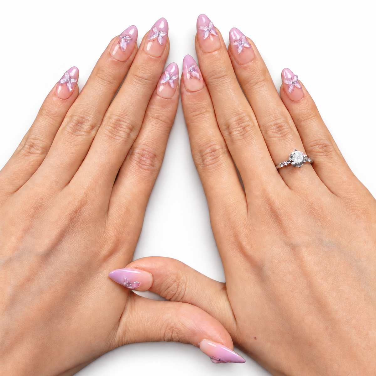 Pink Bow Floral Medium Almond Press-On Nails - product view 3
