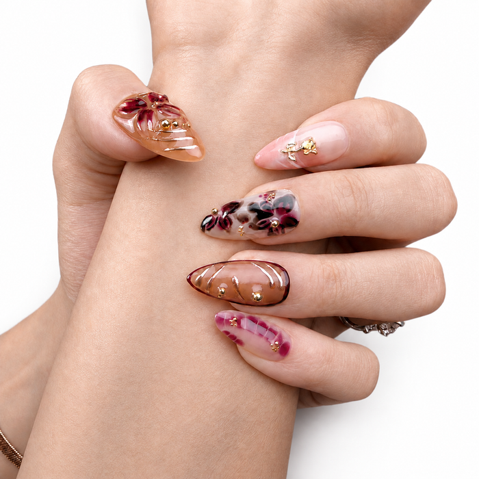 Autumn Petals — Floral Almond Press-On Nails