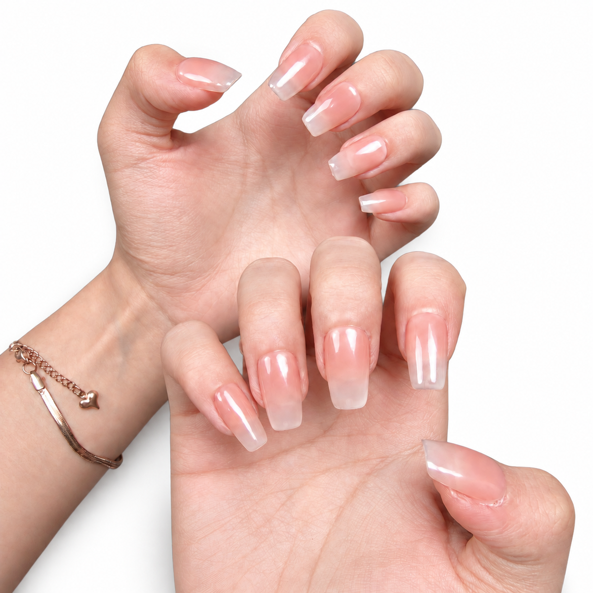 Nude Silver-Tip Short Euro Square Press-On Nails - product view 3
