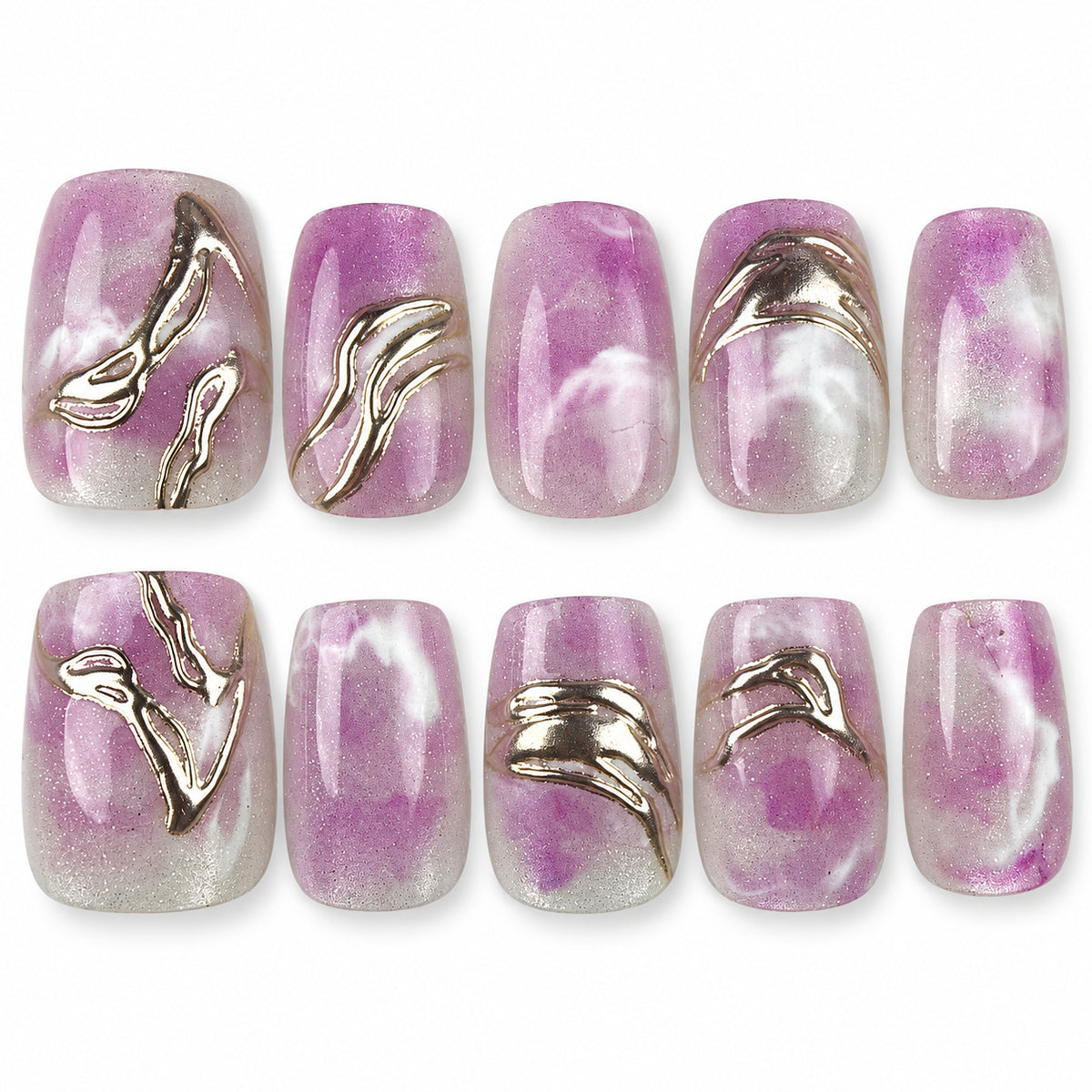 Orchid Marble purple marble square press-on nails with metallic accents
