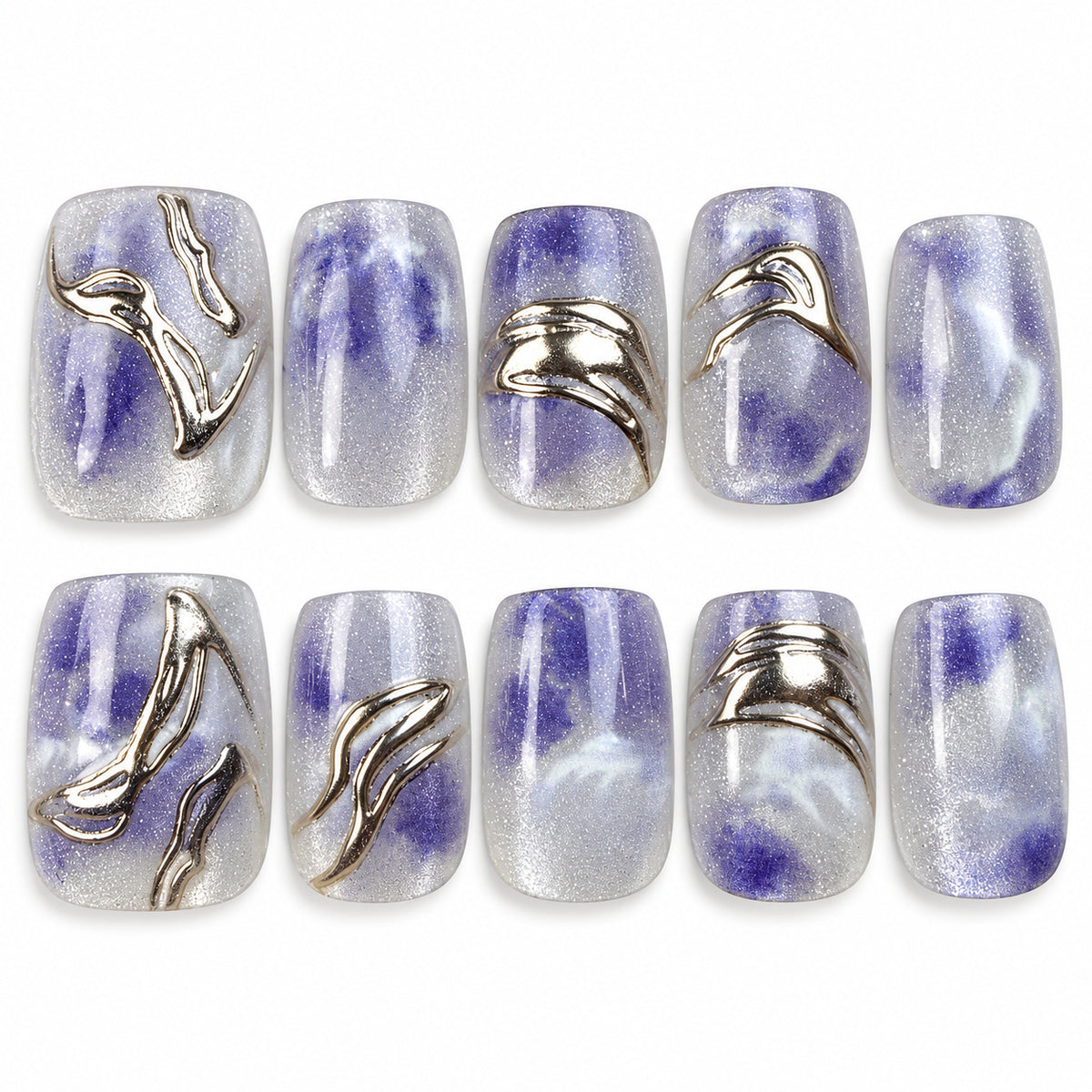 Violet Marble blue-violet marble square press-on nails