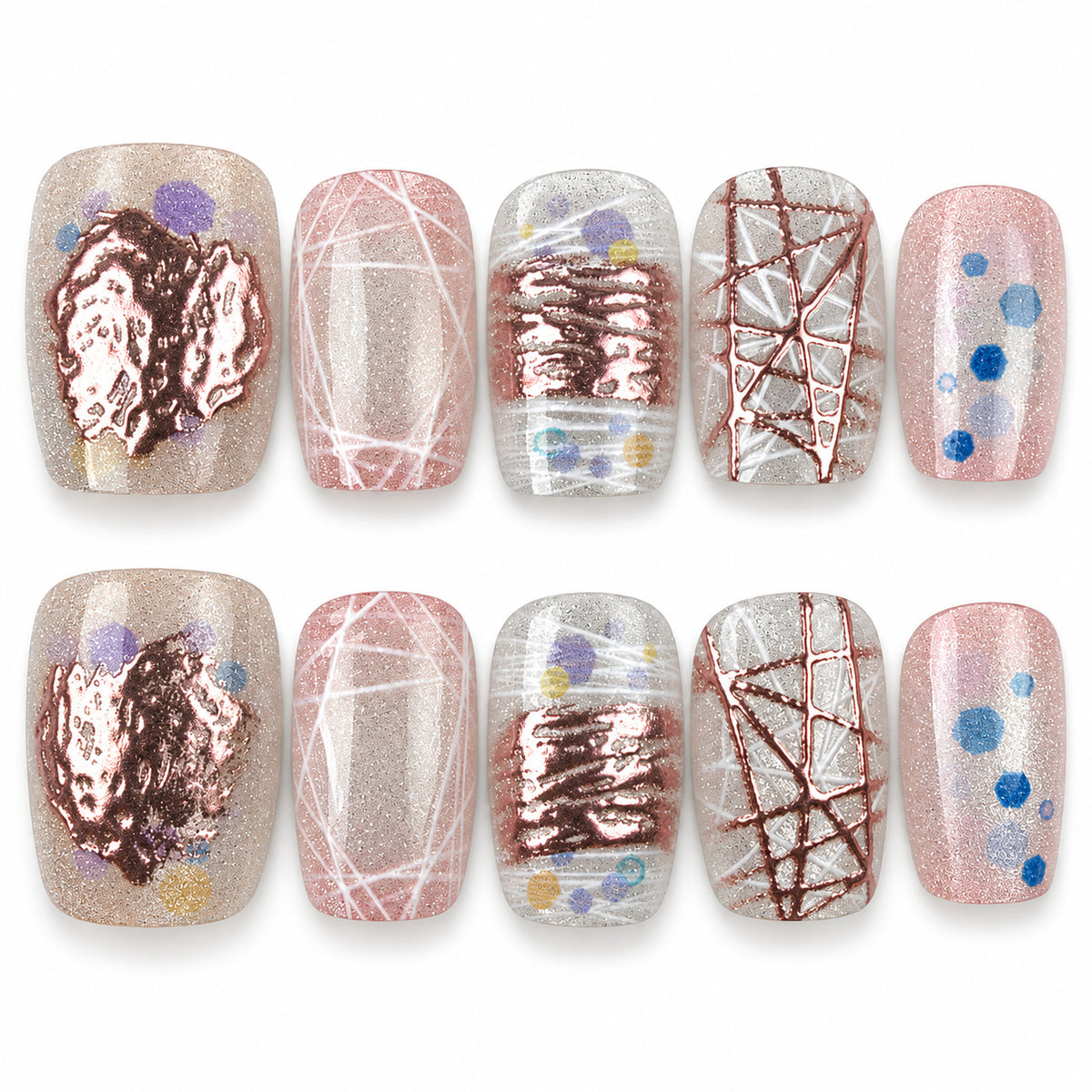 Pastel Sketch pastel abstract line art square press-on nails