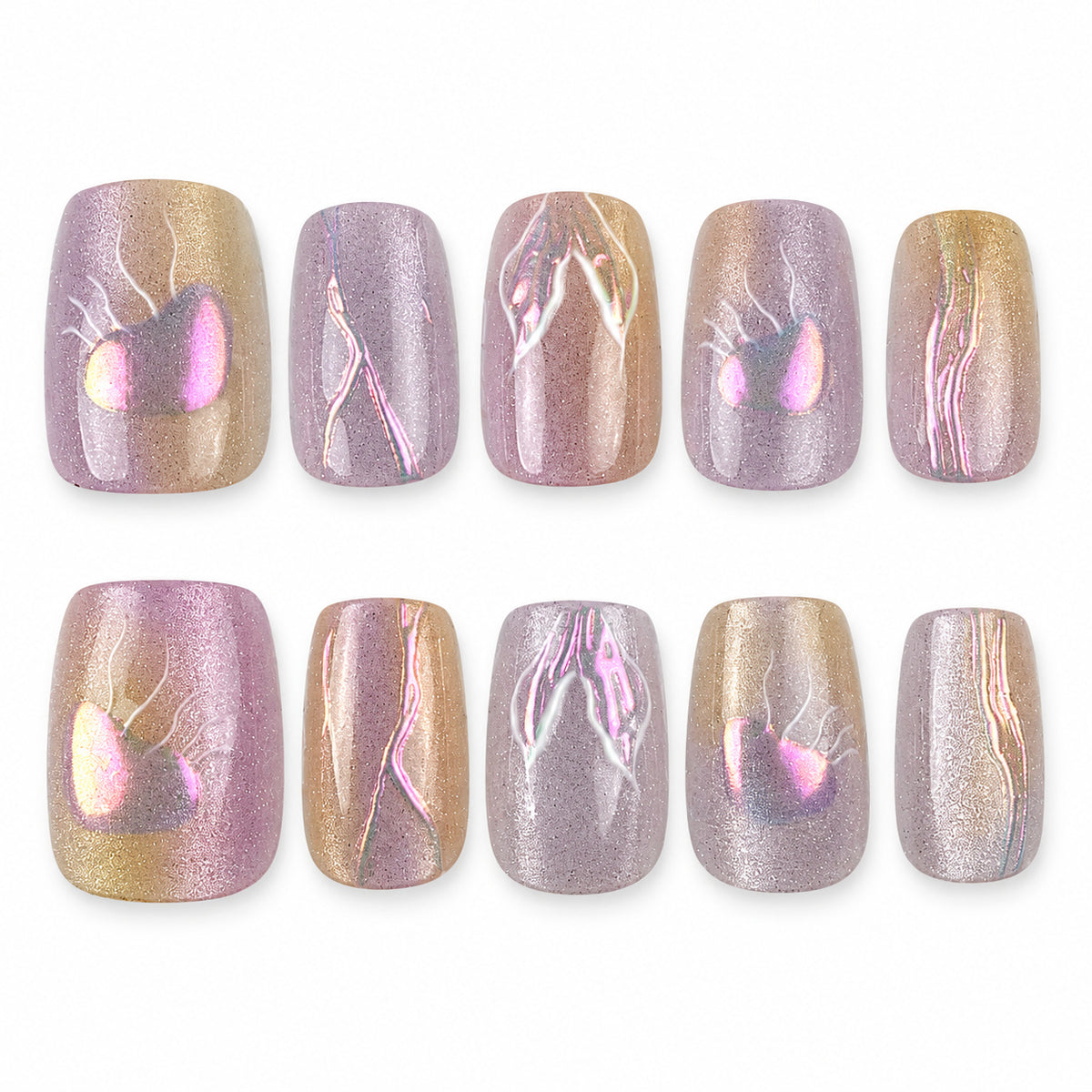 Lavender Flash lavender iridescent abstract square press-on nails