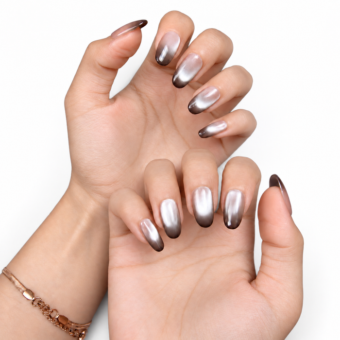 Cocoa Shadow — Cat-Eye Oval Press-On Nails