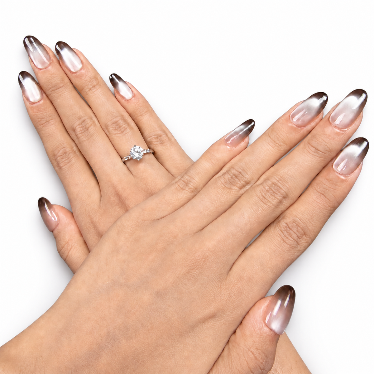 Mocha Ombre Cat-Eye Short Oval Press-On Nails - product view 4