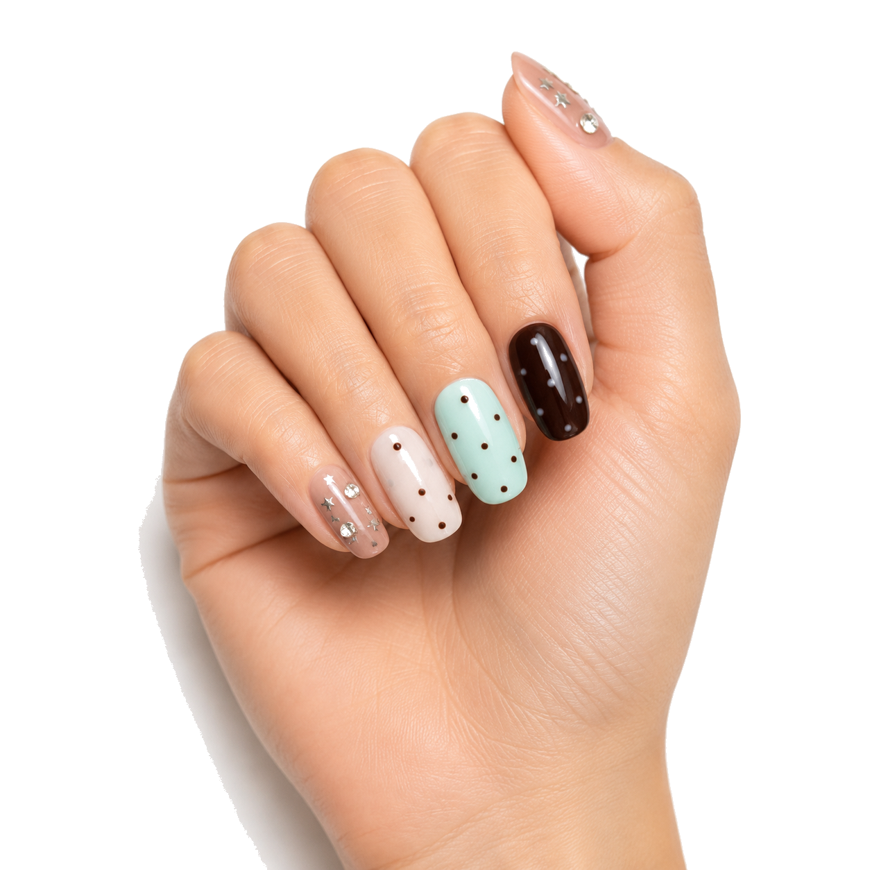 F-003-E Handmade French Medium Almond Press-On Nails - White background front view - UB2 BEAUTY
