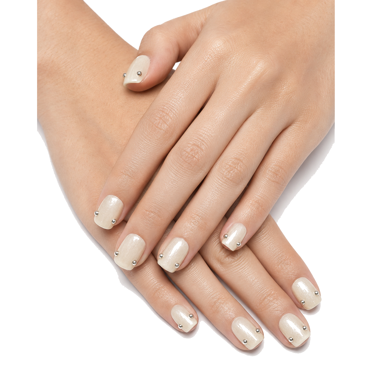 F-004-E Handmade French Medium Almond Press-On Nails - White background front view - UB2 BEAUTY