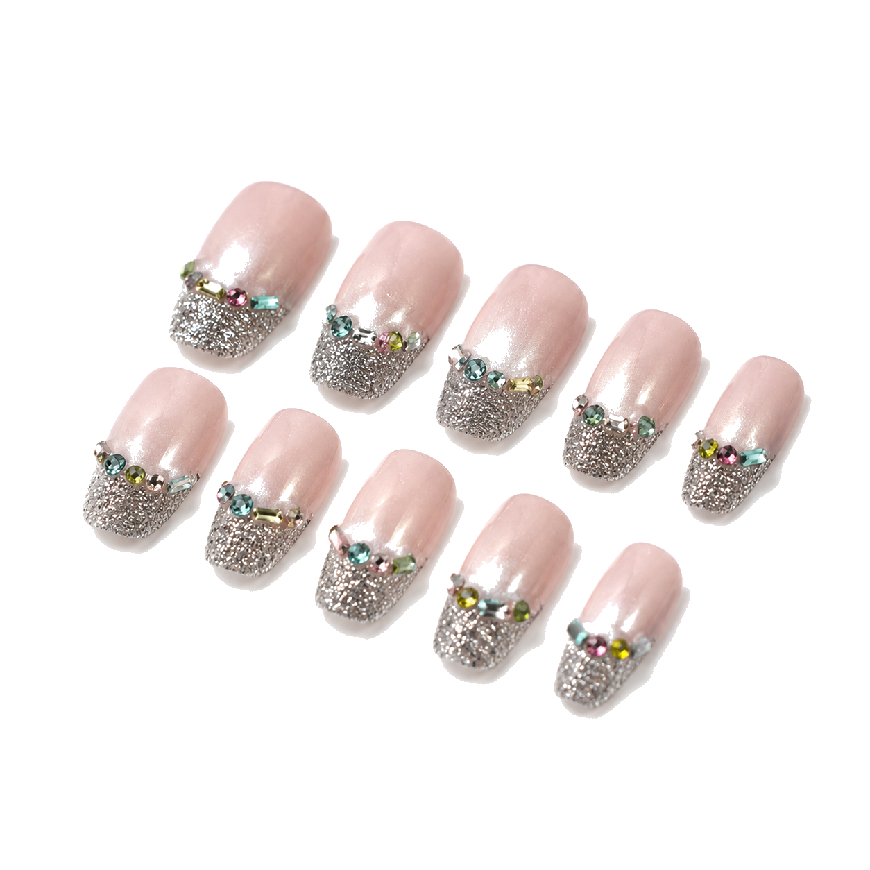 F-005-F Handmade French Medium Pointed Oval Press-On Nails - White background 45-degree side view - UB2 BEAUTY