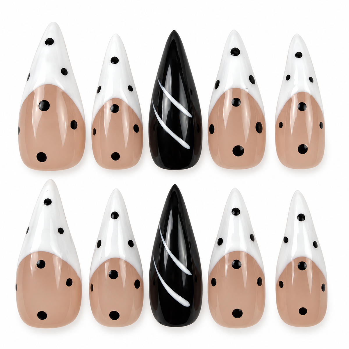 Ink Dots black and white polka dot stiletto press-on nails