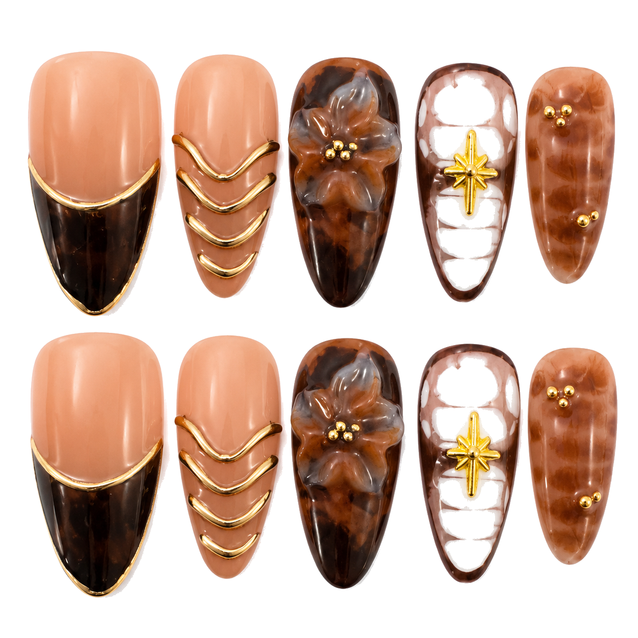 H-004-D Handmade Floral Medium Square Press-On Nails - White background 45-degree side view - UB2 BEAUTY