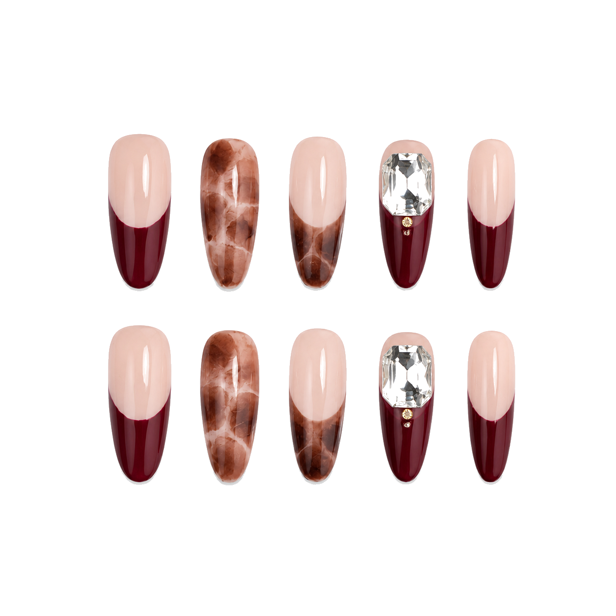 H-010-A Handmade Floral Short Square Press-On Nails - White background circular layout view - UB2 BEAUTY