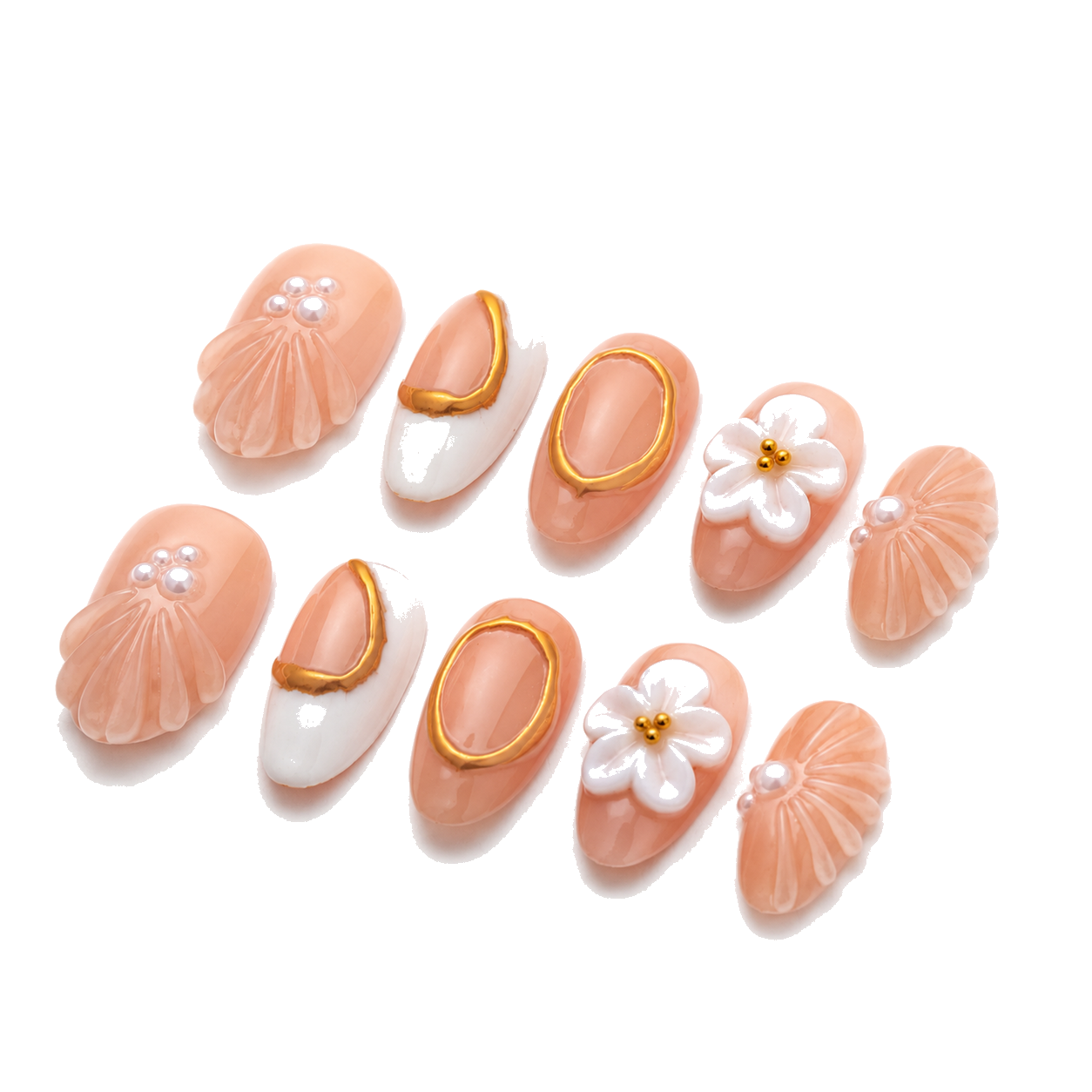 J-001-A Handmade Mirror Short Square Press-On Nails - White background 45-degree side view - UB2 BEAUTY