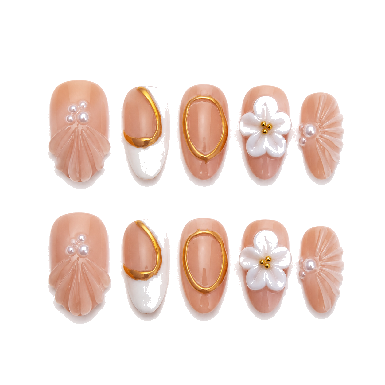 J-001-A Handmade Mirror Short Square Press-On Nails - White background hand close-up view - UB2 BEAUTY