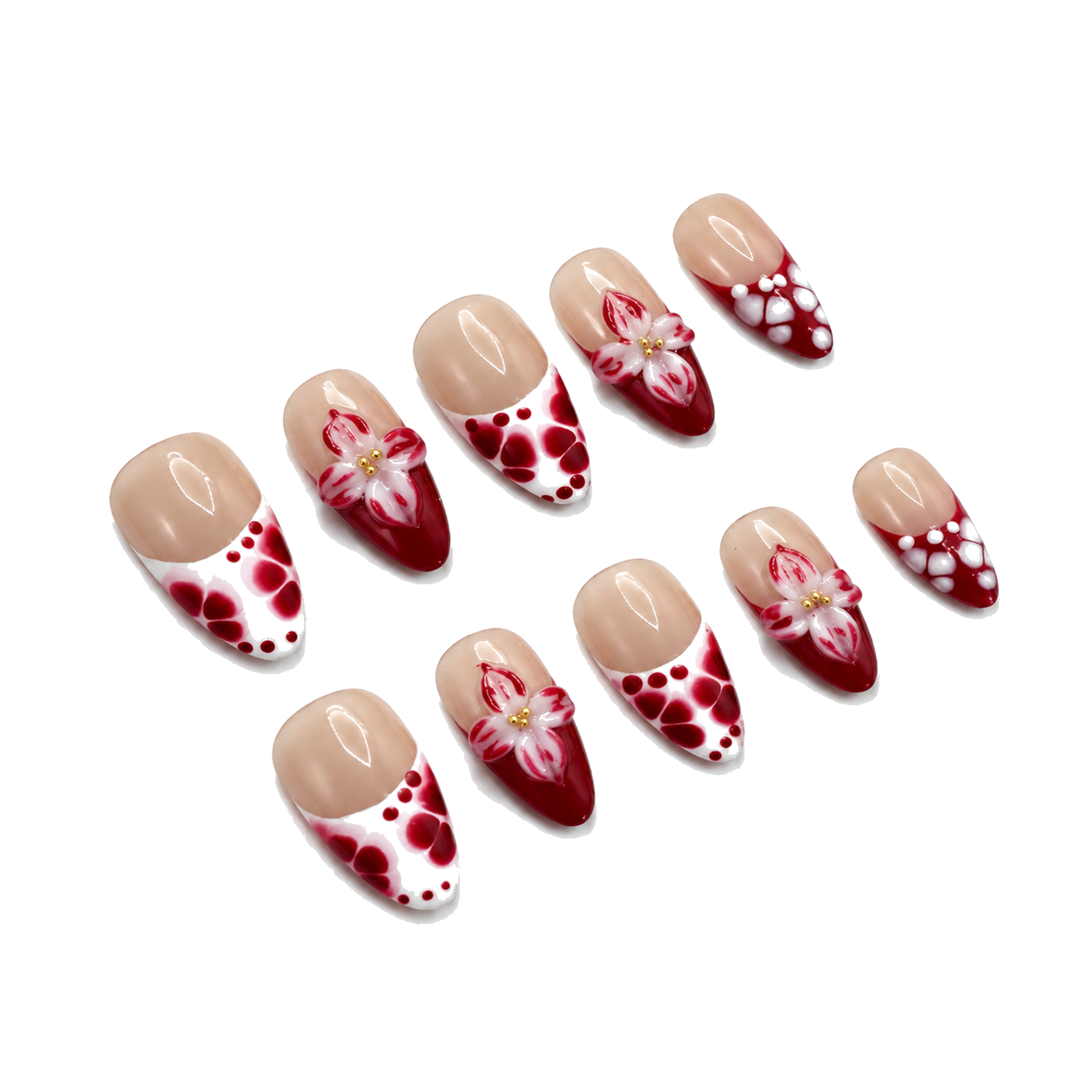 L-001-E Handmade Nude Medium Almond Press-On Nails - White background 45-degree side view - UB2 BEAUTY