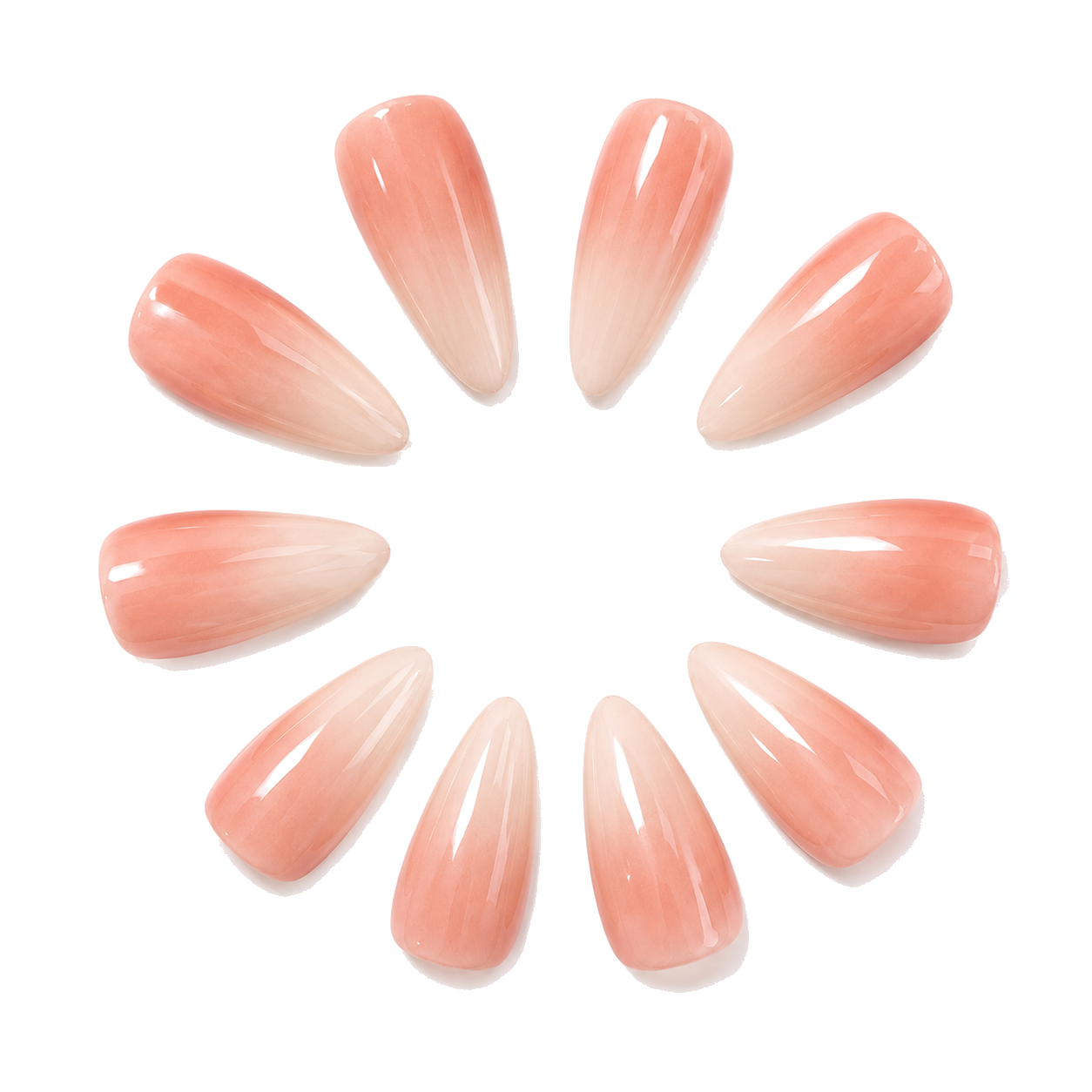 L-002-F Handmade Nude Medium Pointed Oval Press-On Nails - White background front view - UB2 BEAUTY