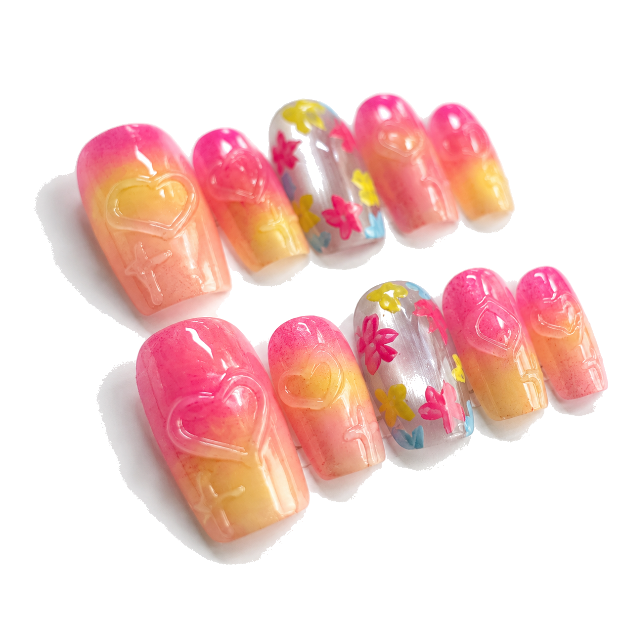 M-003-B Handmade Cat Eye Short Squoval Press-On Nails - White background 45-degree side view - UB2 BEAUTY