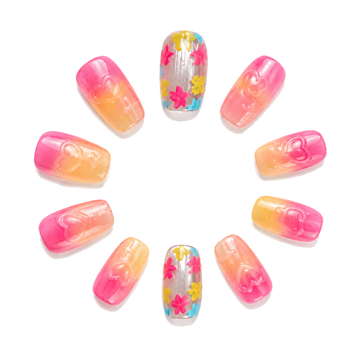 M-003-B Handmade Cat Eye Short Squoval Press-On Nails - White background front view - UB2 BEAUTY