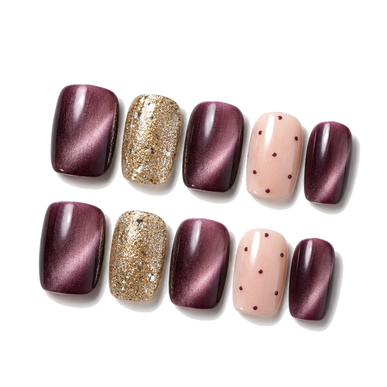 M-004-A Handmade Cat Eye Short Square Press-On Nails - White background 45-degree side view - UB2 BEAUTY
