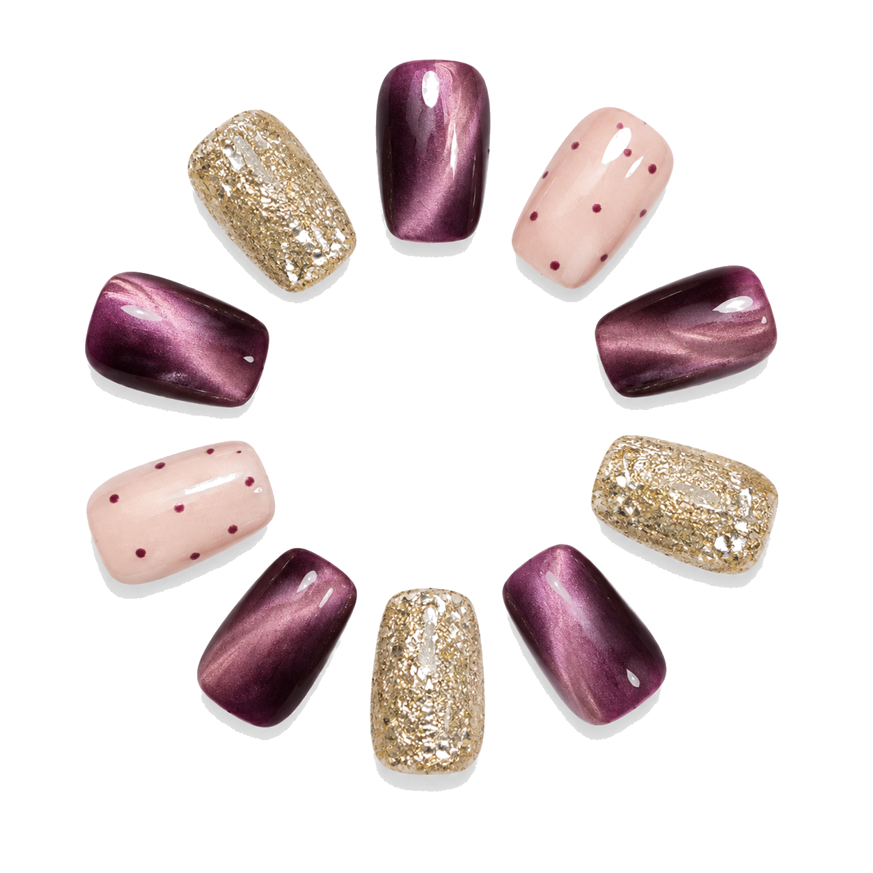 M-004-A Handmade Cat Eye Short Square Press-On Nails - White background front view - UB2 BEAUTY