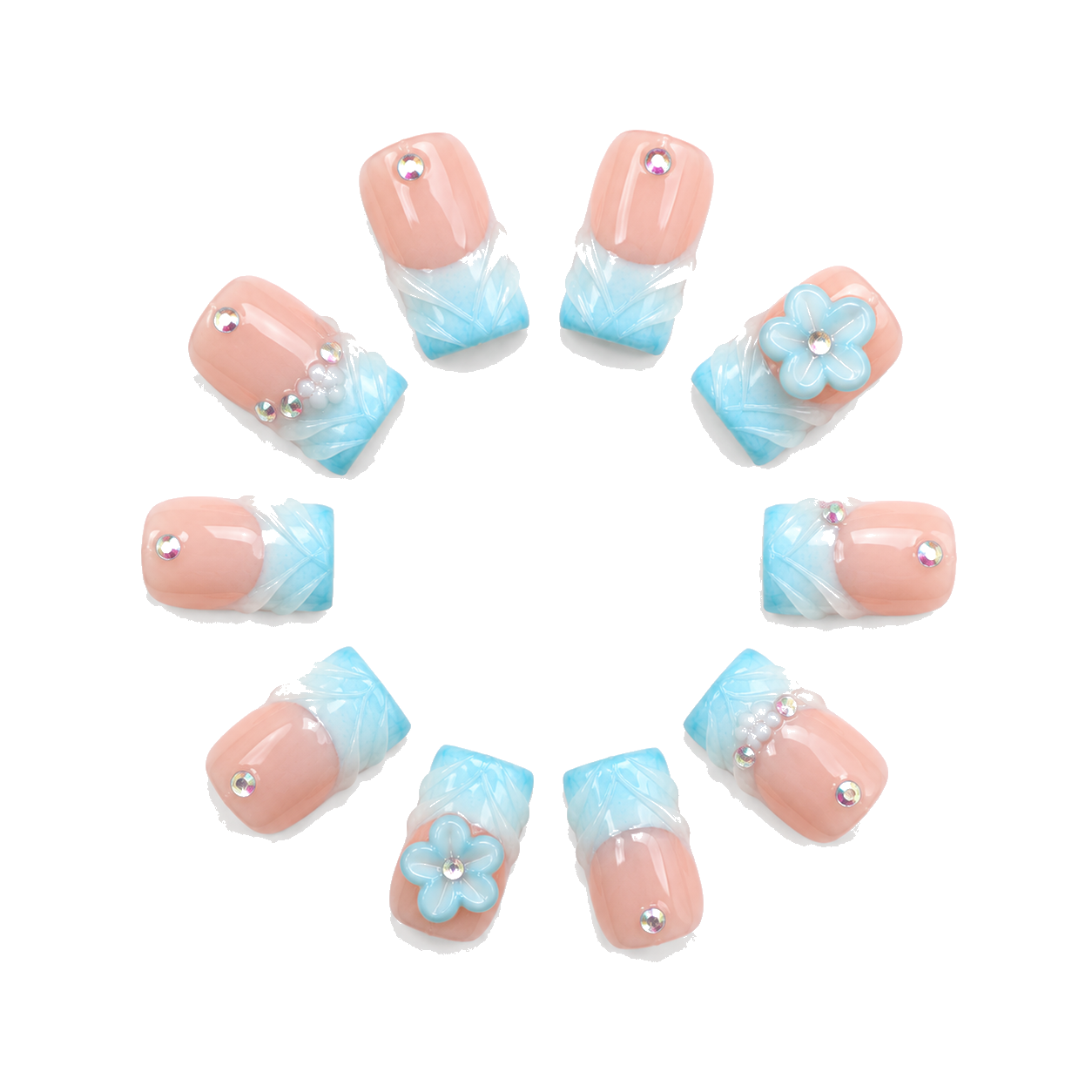 M-006-E Handmade Cat Eye Medium Almond Press-On Nails - White background hand close-up view - UB2 BEAUTY