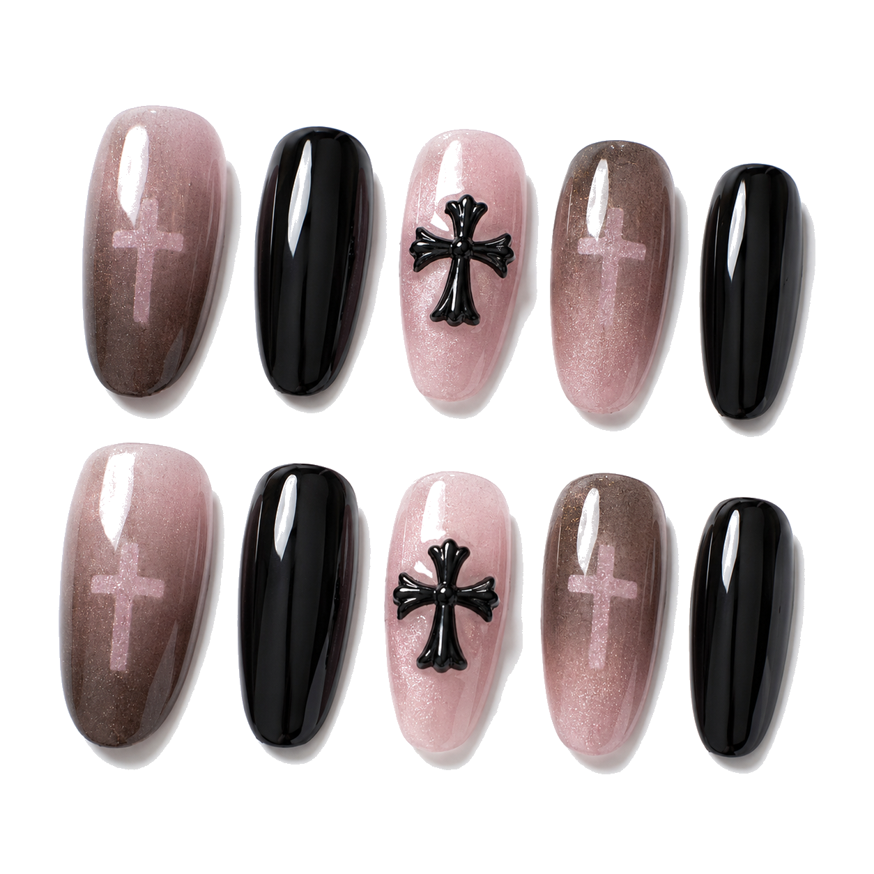 M-007-B Handmade Cat Eye Short Squoval Press-On Nails - White background 45-degree side view - UB2 BEAUTY