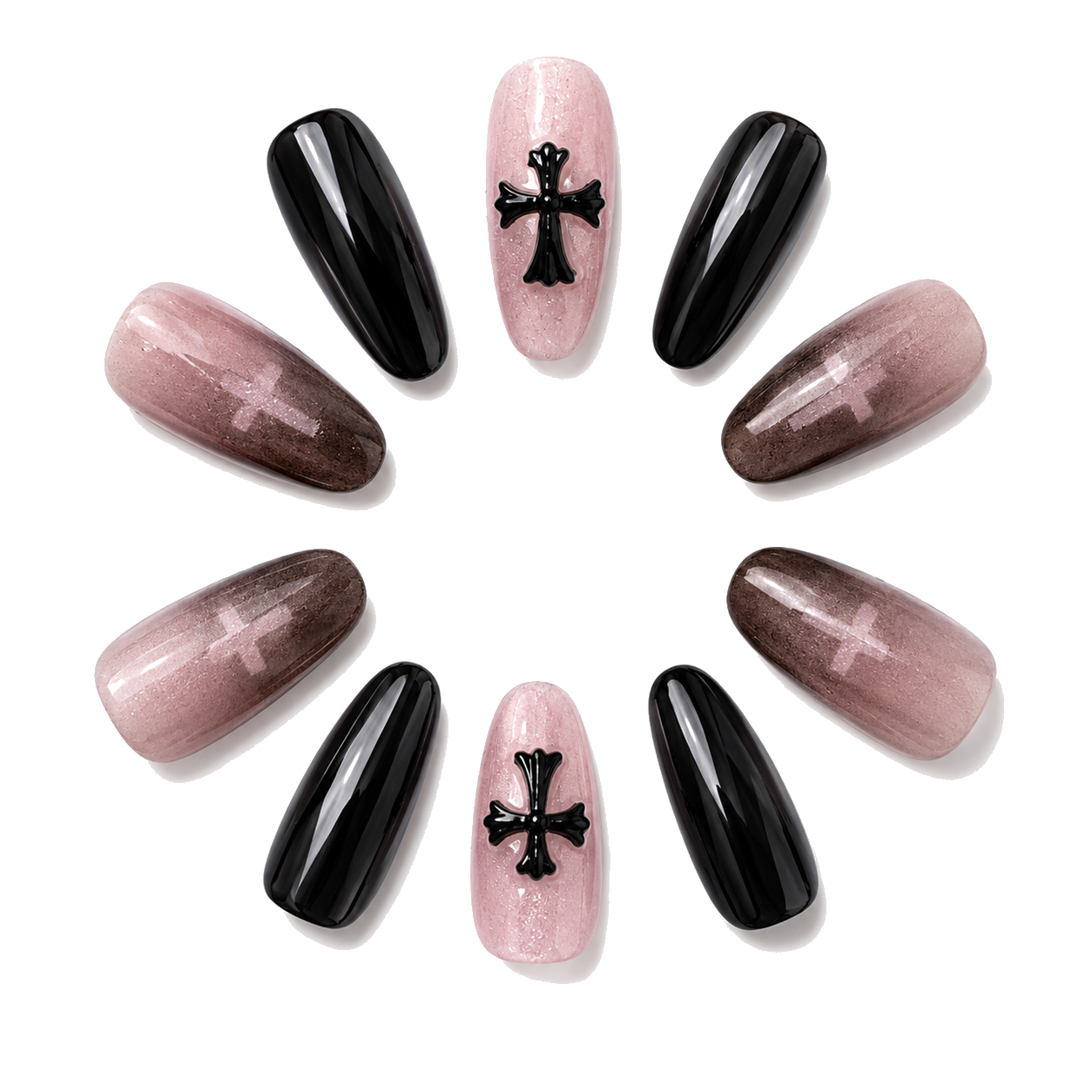 M-007-B Handmade Cat Eye Short Squoval Press-On Nails - White background hand close-up view - UB2 BEAUTY