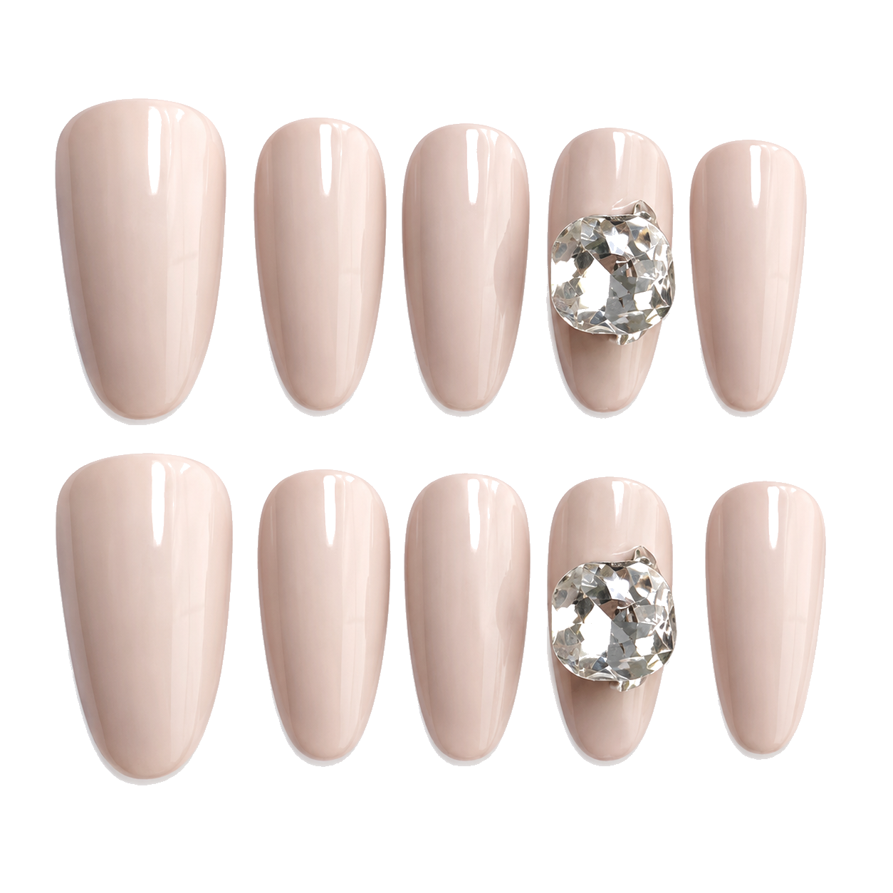 M-008-F Handmade Cat Eye Medium Pointed Oval Press-On Nails - White background front view - UB2 BEAUTY