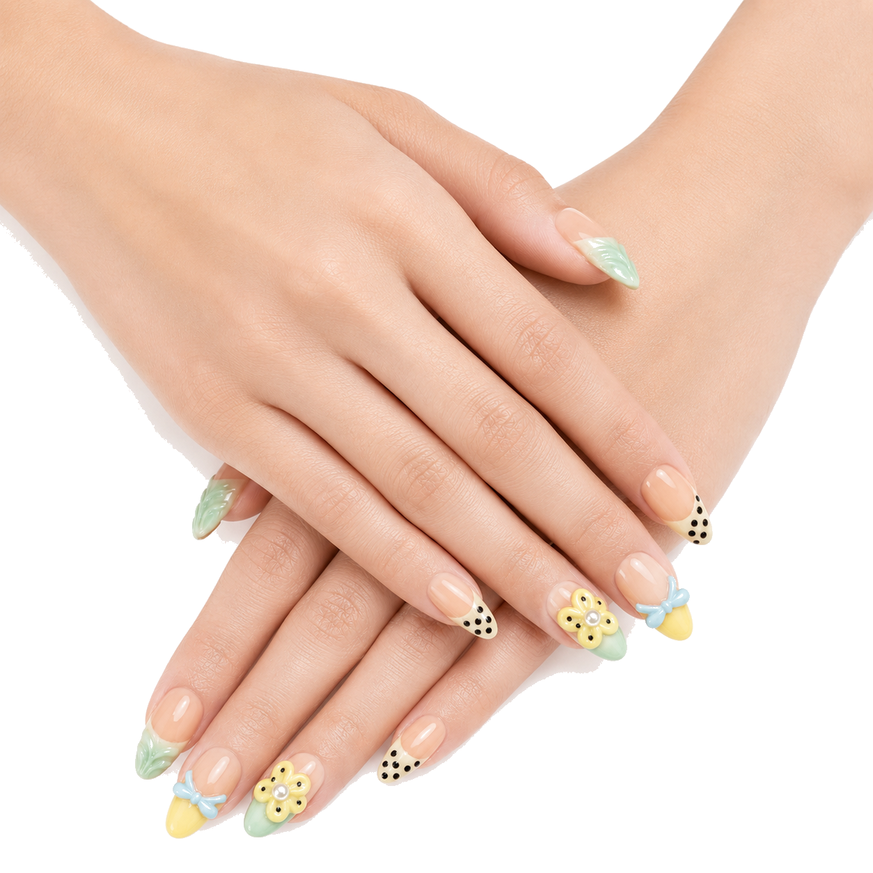 M-010-C Handmade Cat Eye Short Almond Press-On Nails - White background hand close-up view - UB2 BEAUTY