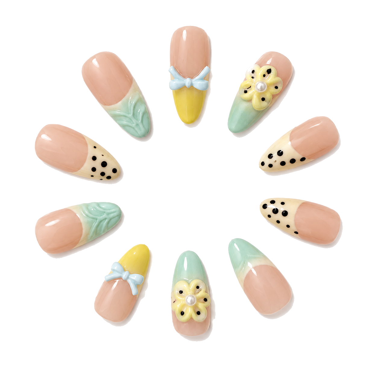 M-010-C Handmade Cat Eye Short Almond Press-On Nails - White background front view - UB2 BEAUTY