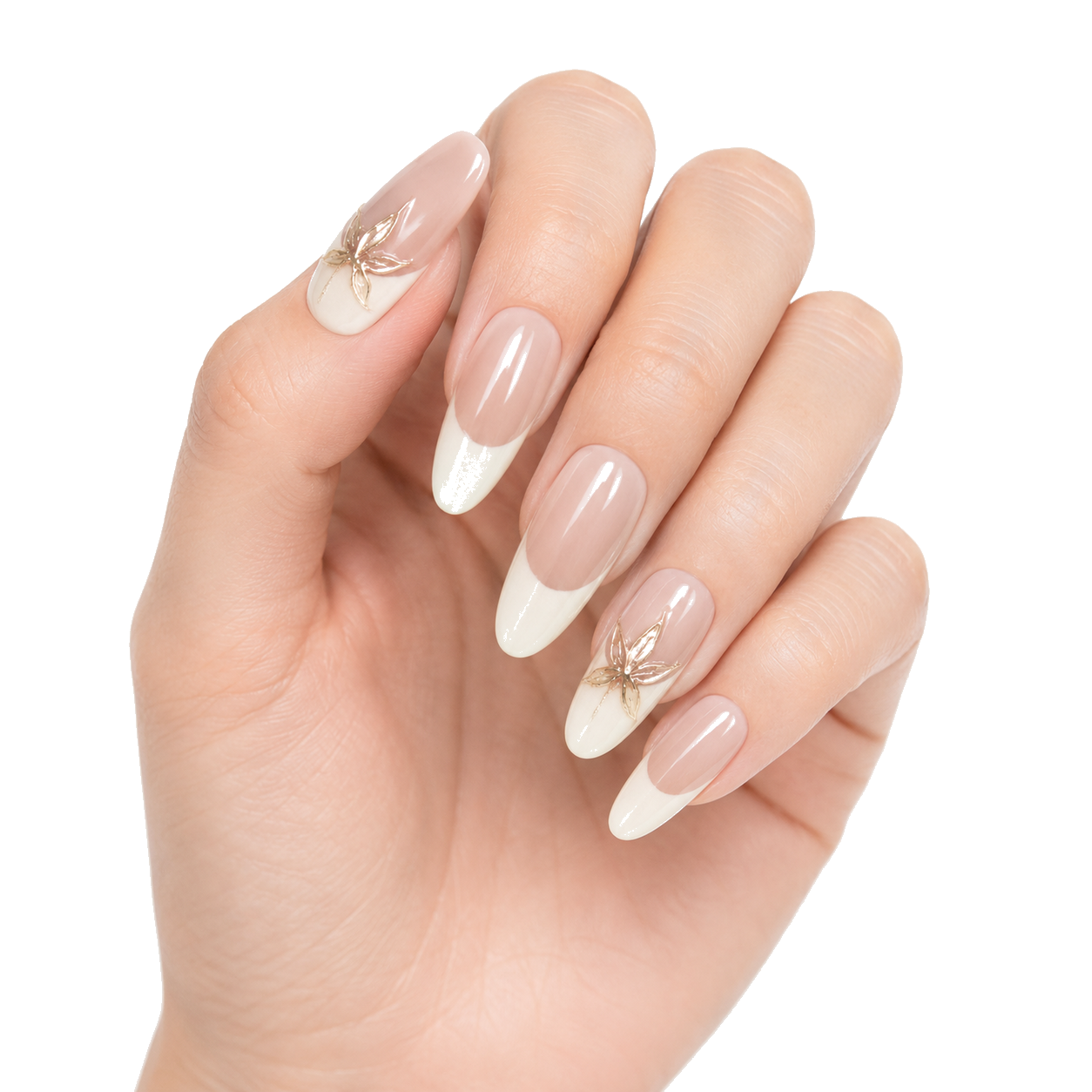 O-004-D Handmade Western Style Medium Square Press-On Nails - White background two-hand styling view - UB2 BEAUTY